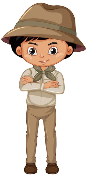 Boy in scout uniform standing on white background — Stock Vector