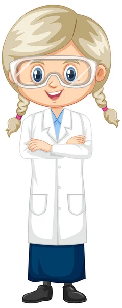 Mädchen trägt Laborkleid auf weißem Hintergrund — Stockvektor