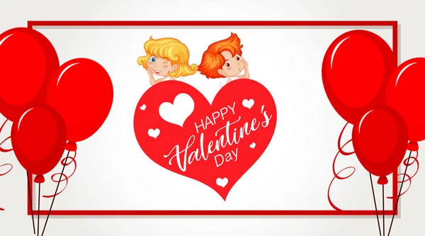 Valentine theme with red balloons and cupid — Stock Vector