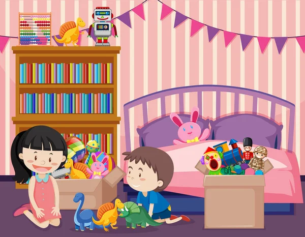 部屋で遊んでいる子供たちとのシーン — ストックベクタ