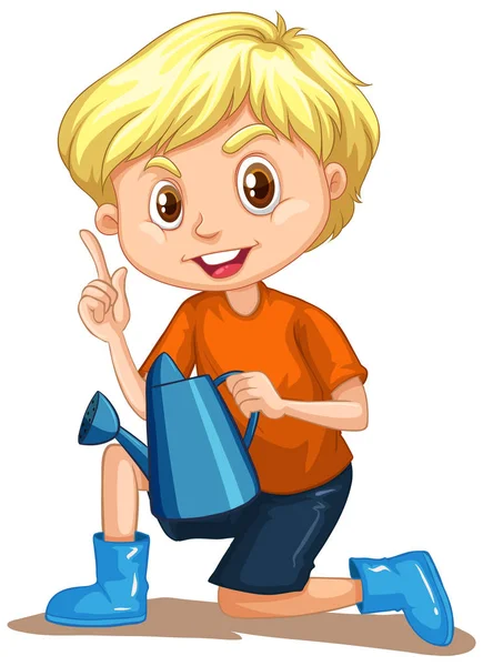 Boy with watering can on white background — Stock Vector