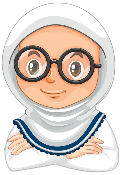 Muslim girl wearing eyeglasses on white background — Stock Vector