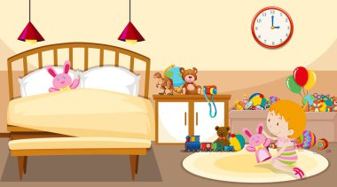 Scene with girl playing in the room