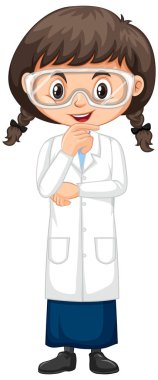 Beyaz arka planda bilim elbisesi giyen kız.