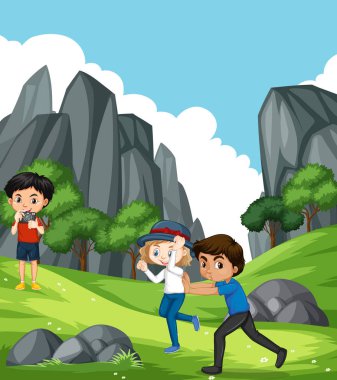 Parkta bir sürü çocuğun olduğu sahne