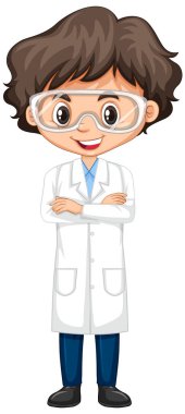 Beyaz arka planda bilim elbisesi giyen çocuk.