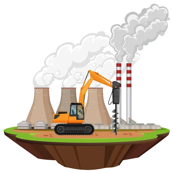 Cena com edifícios de fábrica e broca no local —  Vetores de Stock