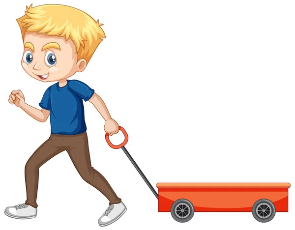 Chłopiec ciągnący wóz na odosobnionym tle — Wektor stockowy