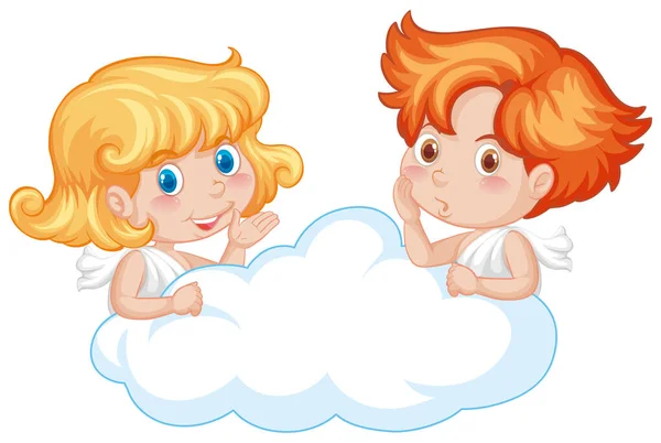 雲の上に可愛い天使が二人 — ストックベクタ