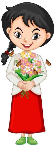 Dziewczyna z kwiatami i motylami na odosobnionym tle — Wektor stockowy