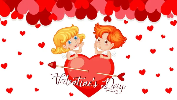 Valentine téma cupids és piros szívek — Stock Vector