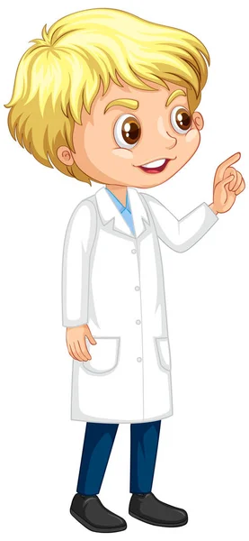 Happy boy in science gown standing on white background — Stock Vector