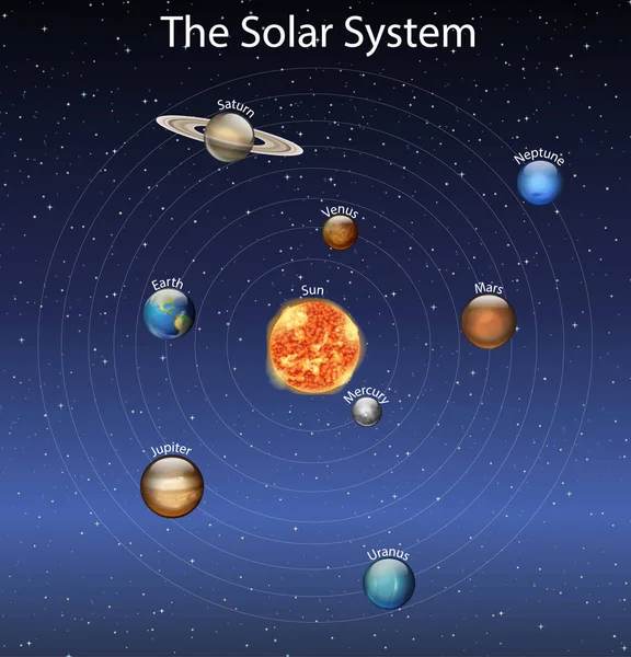 Diagram zobrazující různé planety ve sluneční soustavě — Stockový vektor