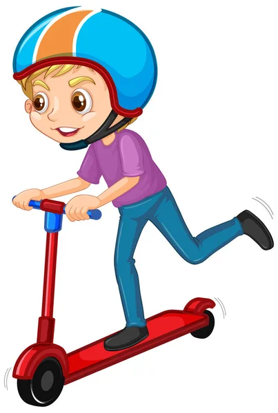 Boy playing scooter on white background