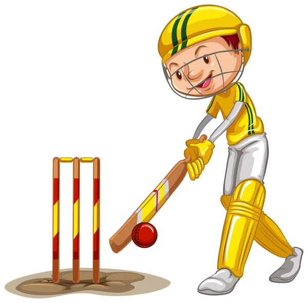 Atleta haciendo cricket sobre fondo blanco — Vector de stock