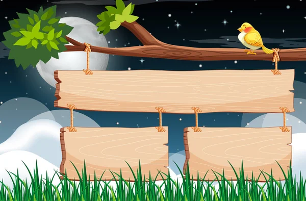 夜空を背景にした木の看板テンプレート — ストックベクタ