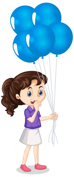 Mädchen mit blauen Luftballons auf isoliertem Hintergrund — Stockvektor