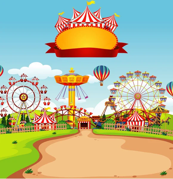 Circus scene met teken sjabloon in de lucht — Stockvector