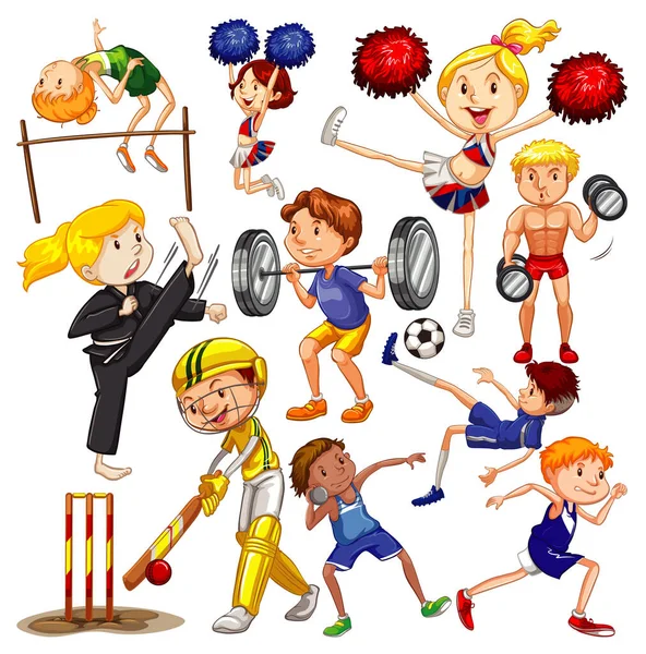 Muchas personas haciendo diferentes deportes — Vector de stock