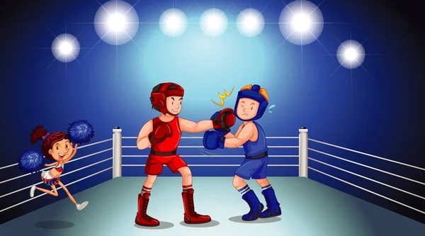 Scene with people fighting in the ring arena — Stock Vector