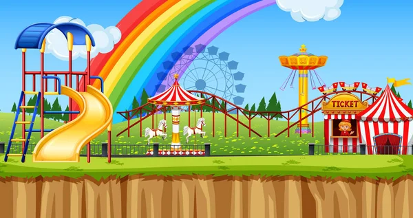 Background scene of funpark with many rides — Stock Vector
