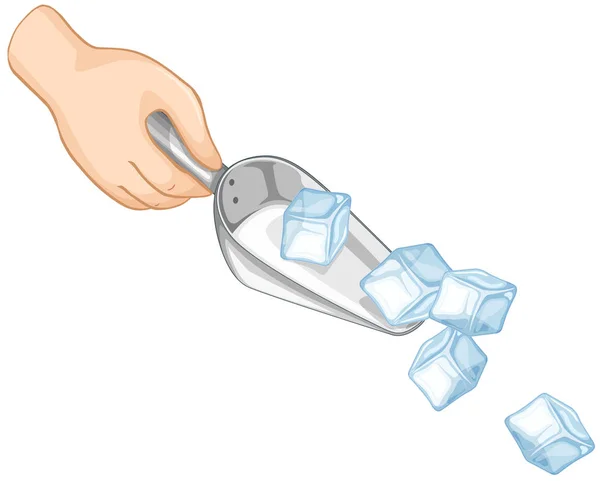 Cubes de glace en cuillère métallique sur fond blanc — Image vectorielle
