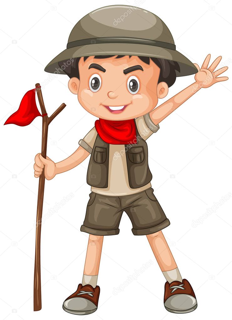 Boy wearing safari outfit on white background