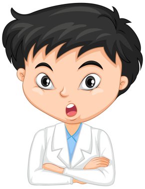 Tecrit edilmiş arka planda bilim elbisesi giymiş bir çocuk.
