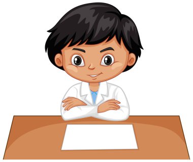 Beyaz arka planda bilim elbisesi giyen çocuk.