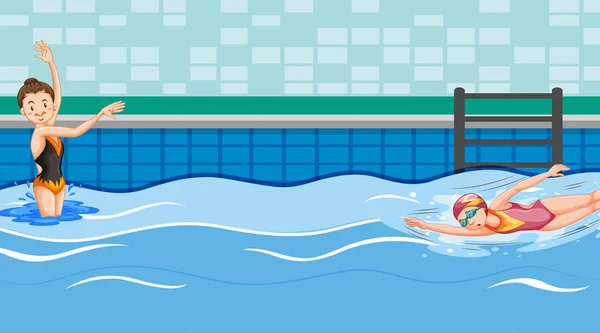 Scena con due nuotatori in piscina — Vettoriale Stock