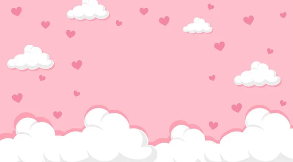 Valentine tema dengan hati di langit merah muda - Stok Vektor