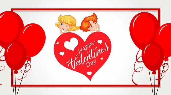 Tema Valentine con globos rojos y cupido — Vector de stock