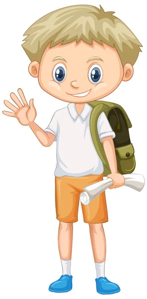 Симпатичный мальчик с рюкзаком и бумагой — стоковый вектор