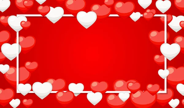 Tema San Valentino con cuori rossi e bianchi — Vettoriale Stock