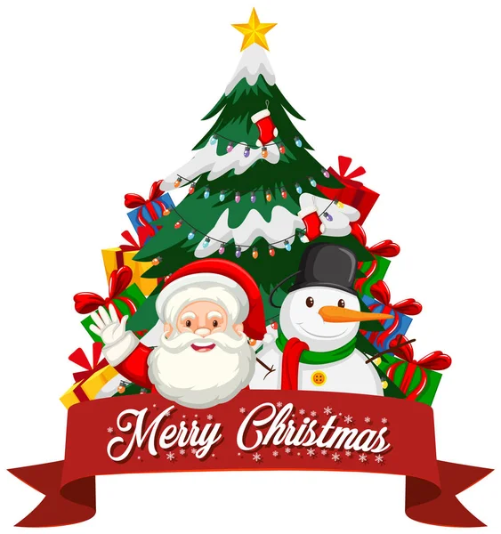 Weihnachtsthema mit Weihnachtsmann und Baum — Stockvektor