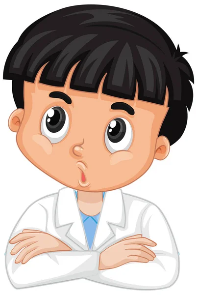 Niño en vestido de ciencia sobre fondo blanco — Vector de stock