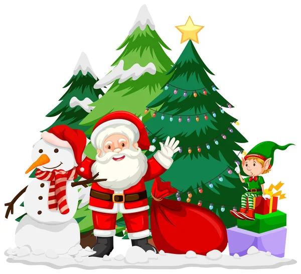 Weihnachtsthema mit Weihnachtsmann und Schneemann — Stockvektor