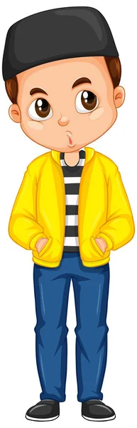 Хлопчик в жовтій куртці на ізольованому фоні — стоковий вектор