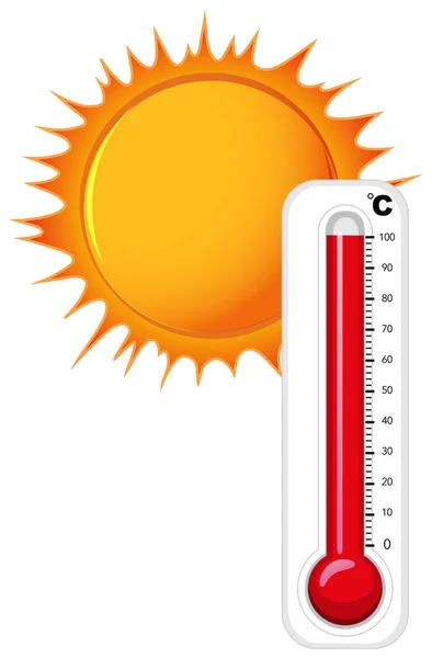 Thermometer and hot sun — Stock Vector