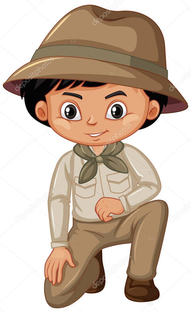 Boy in scout uniform on white background
