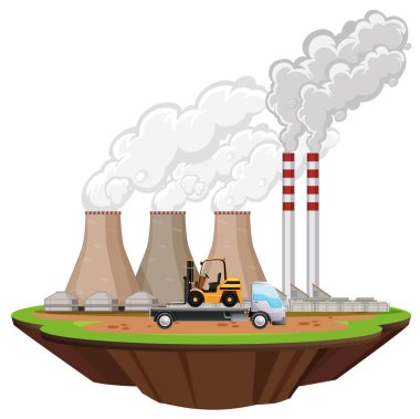 Bölgede fabrika binaları ve forklift var.