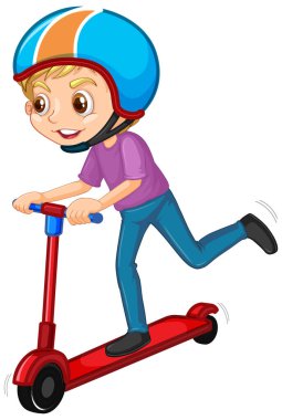 Beyaz arka planda scooter oynayan çocuk