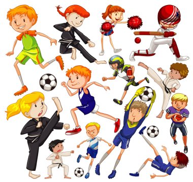 Farklı spor türleri yapan bir sürü insan.