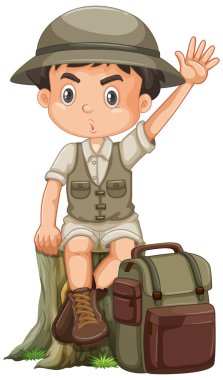 Boy wearing safari outfit on white background clipart