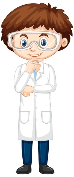 Happy boy wearing lab gown on white background — Stock Vector