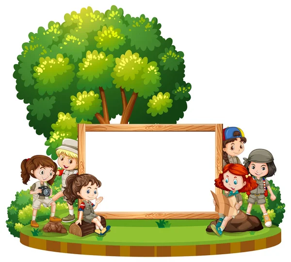 Blank sign template with kids in park at daytime — 스톡 벡터