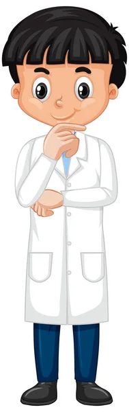 Happy boy in science gown standing on white background — Stock Vector