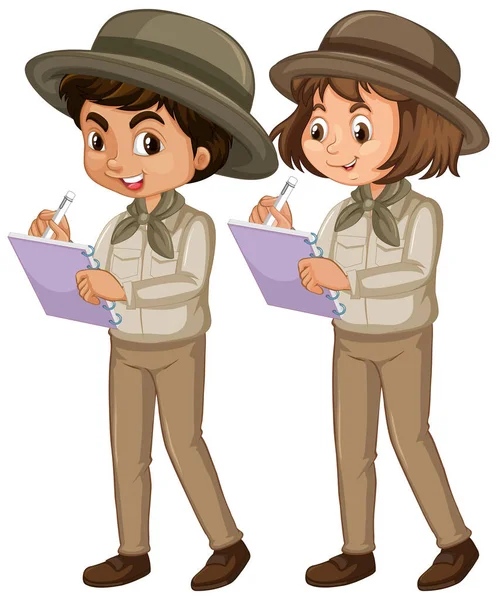 Pojke och flicka i scout uniform på vit bakgrund — Stock vektor