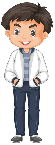 Cute boy in white jacket on white background — Stock Vector