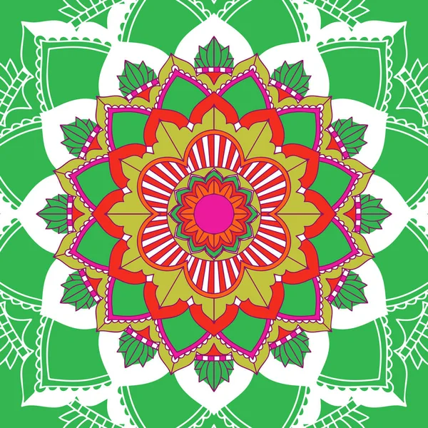 Mandala-Muster auf grünem Hintergrund — Stockvektor
